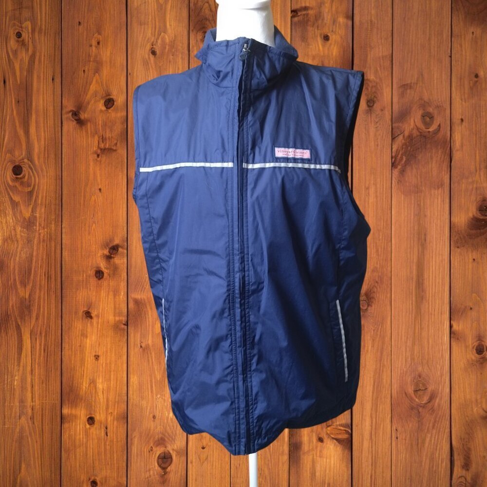 Vineyard Vines Men's Small Navy Blue Ripstop Reflective Strips Full Zip Vest